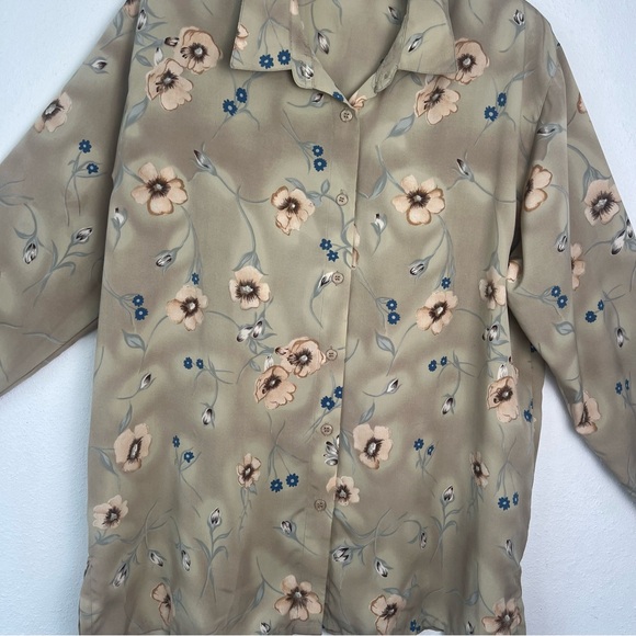 Naji Ahdoot Women Top Light Olive Floral Button-Up Blouse Long Sleeve Size XL - Picture 6 of 14